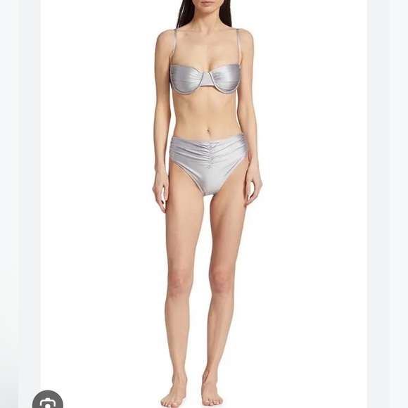 Good American Good Waist Ruched Bikini Bottom, New With Tags, Silver - Picture 2 of 10